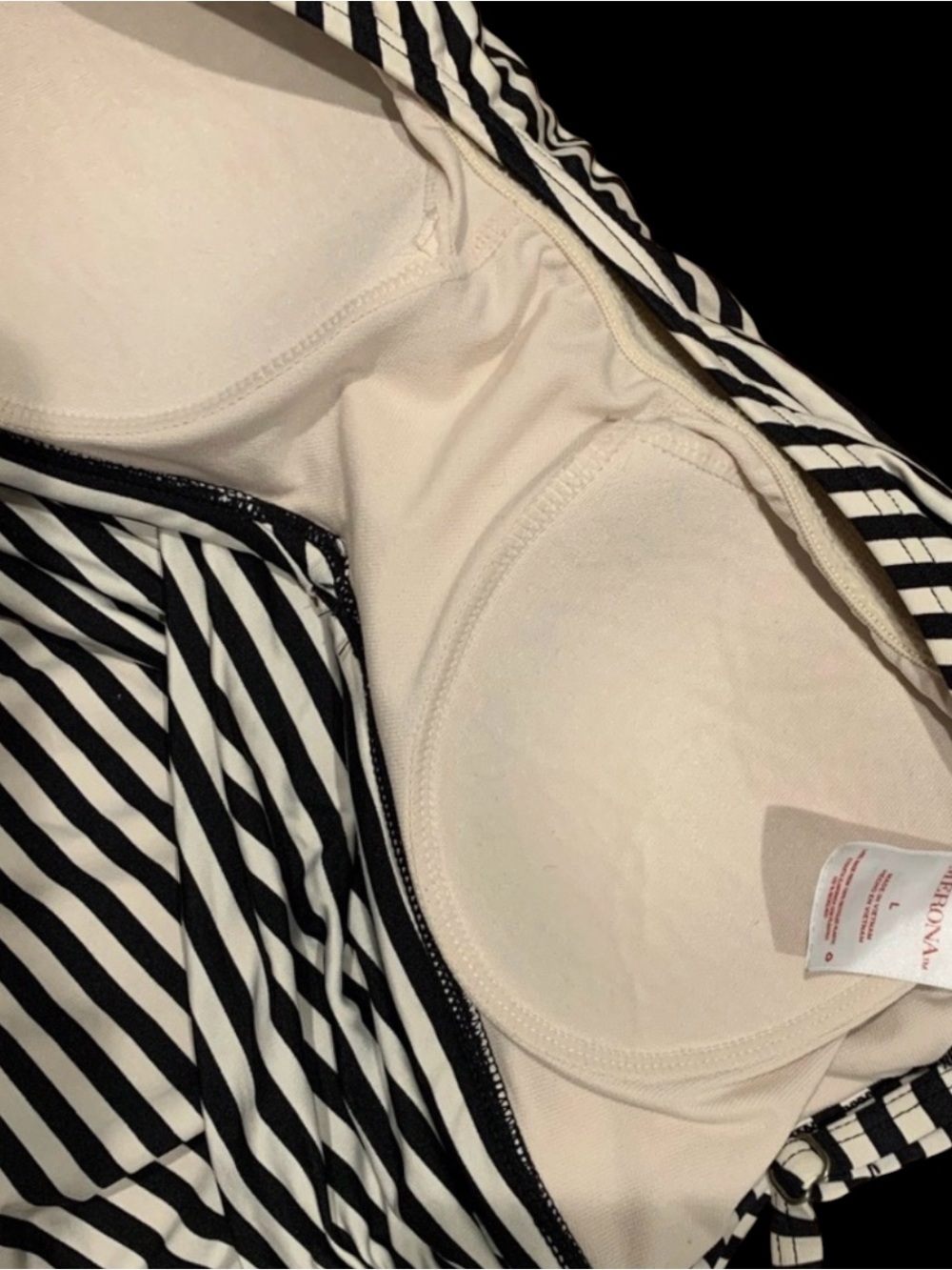 Merona ~ One Piece ~ Black & White Striped Swimsuit w/ Cross Over Fabric - Picture 4 of 5